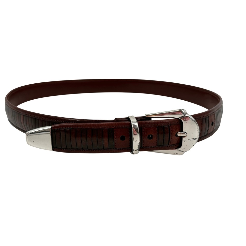 Mezlan Mens Brown Textured Leather Western‎ Belt #3109 Made in Spain 34